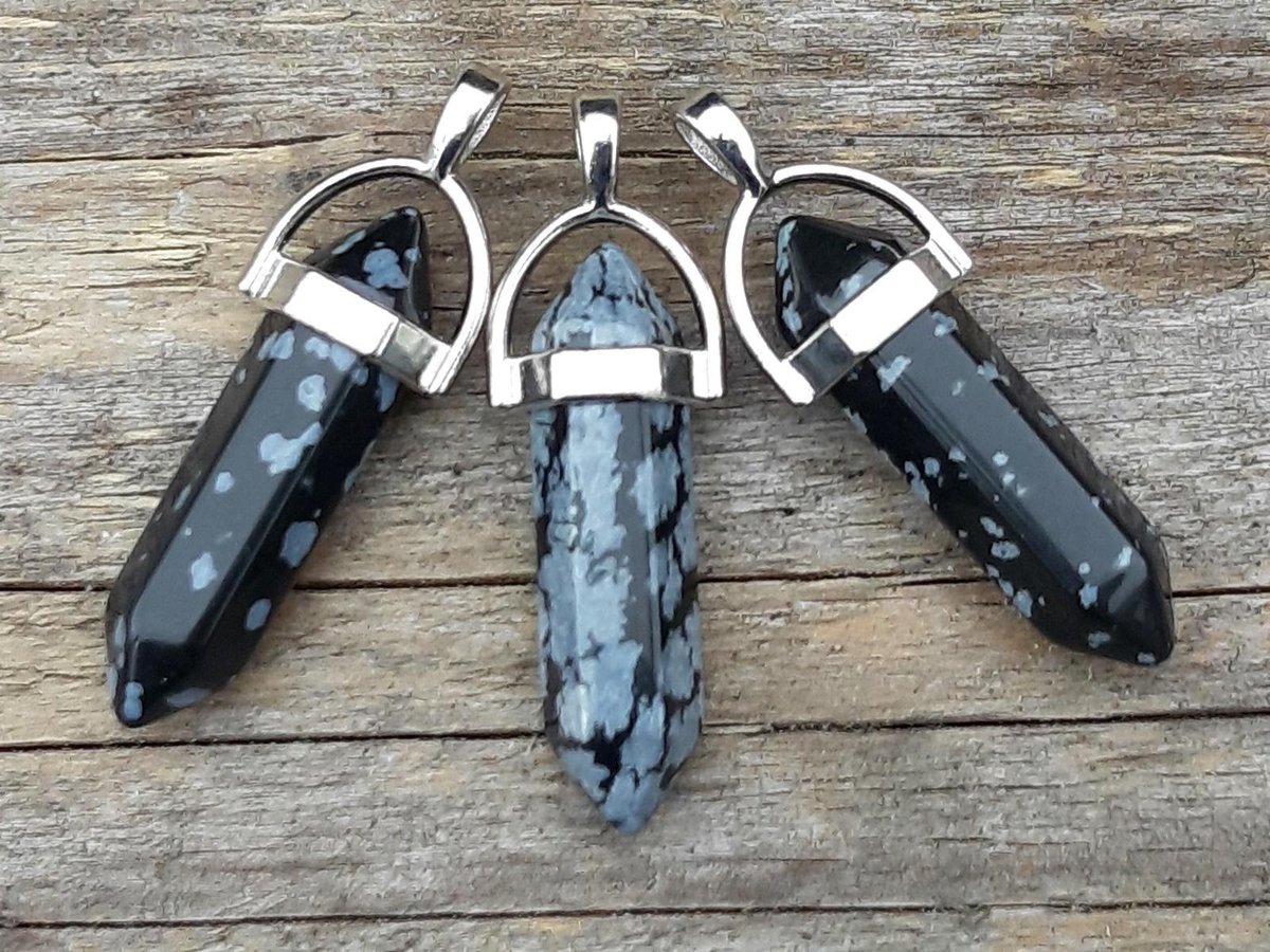 Edelsteen Obsidiaan Sneeuwvlok - pendel - healing punt hanger